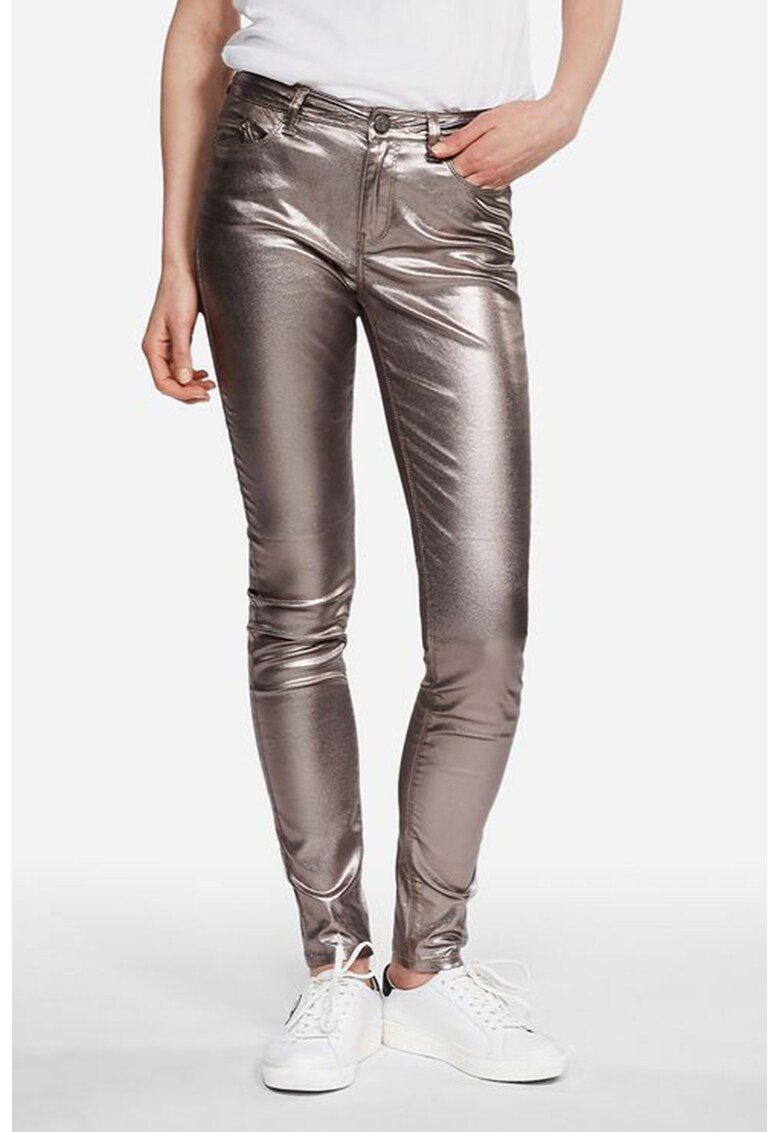 Pantaloni slim fit de piele ecologica - cu 5 buzunare