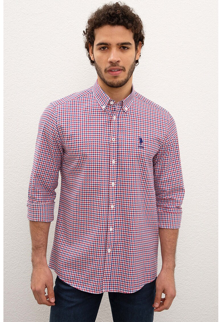 Camasa slim fit cu model gingham