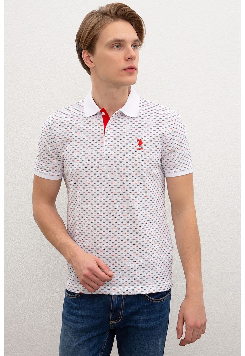 Tricou polo slim fit cu model geometric