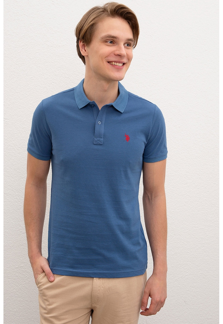 Tricou polo slim fit cu logo brodat