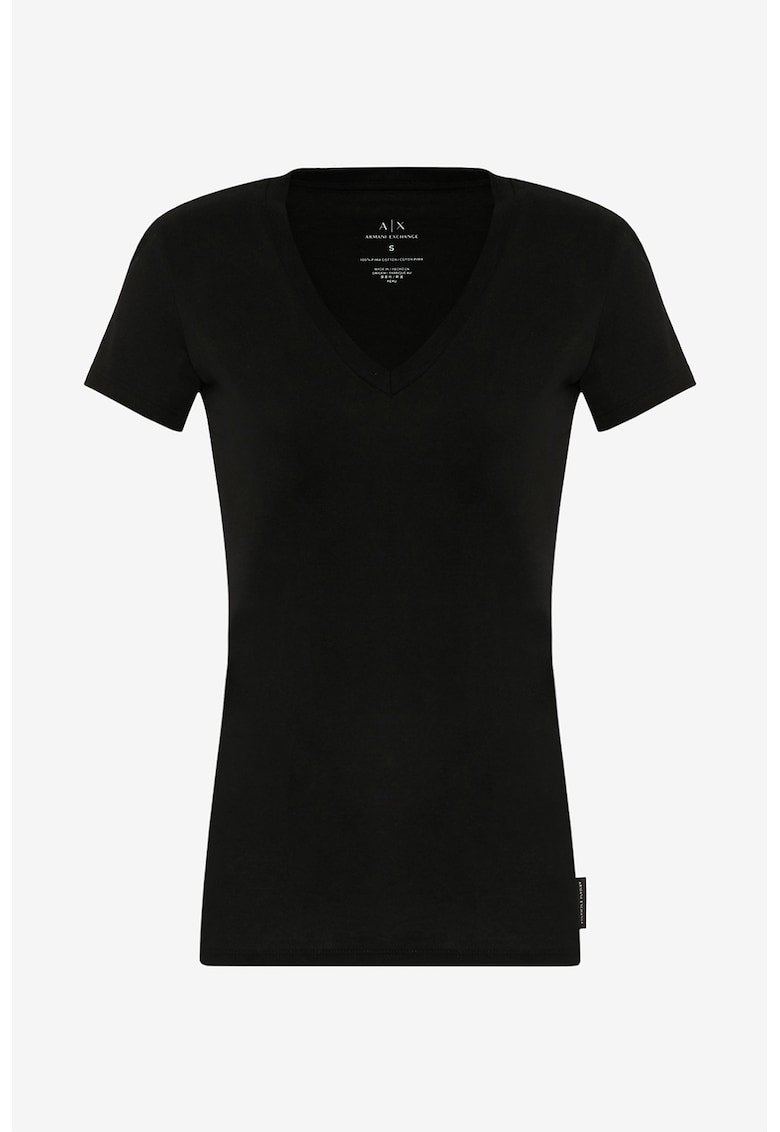Armani Exchange Tricou de bumbac pima - cu decolteu in V - Negru