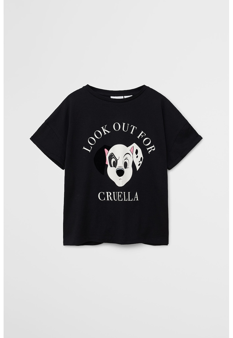 Tricou din bumbac organic cu imprimeu 101 dalmatieni Cruella