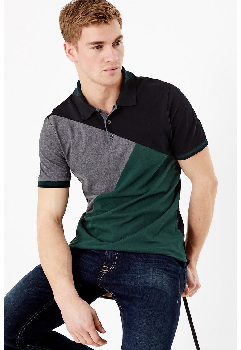 Tricou polo cu model colorblock