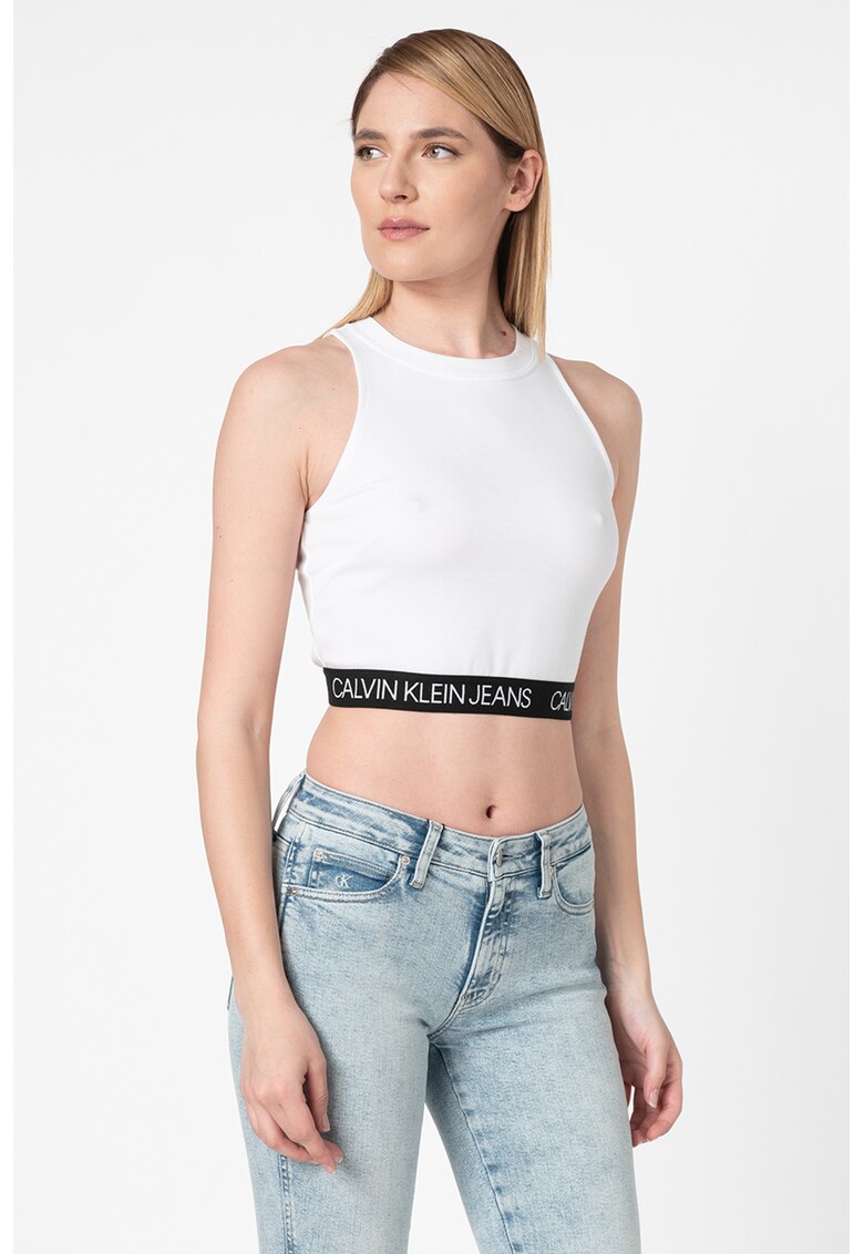 Top crop cu banda cu logo in talie