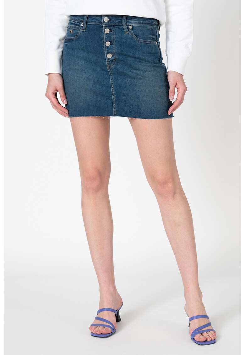 Fusta mini din denim - cu terminatie nefinisata