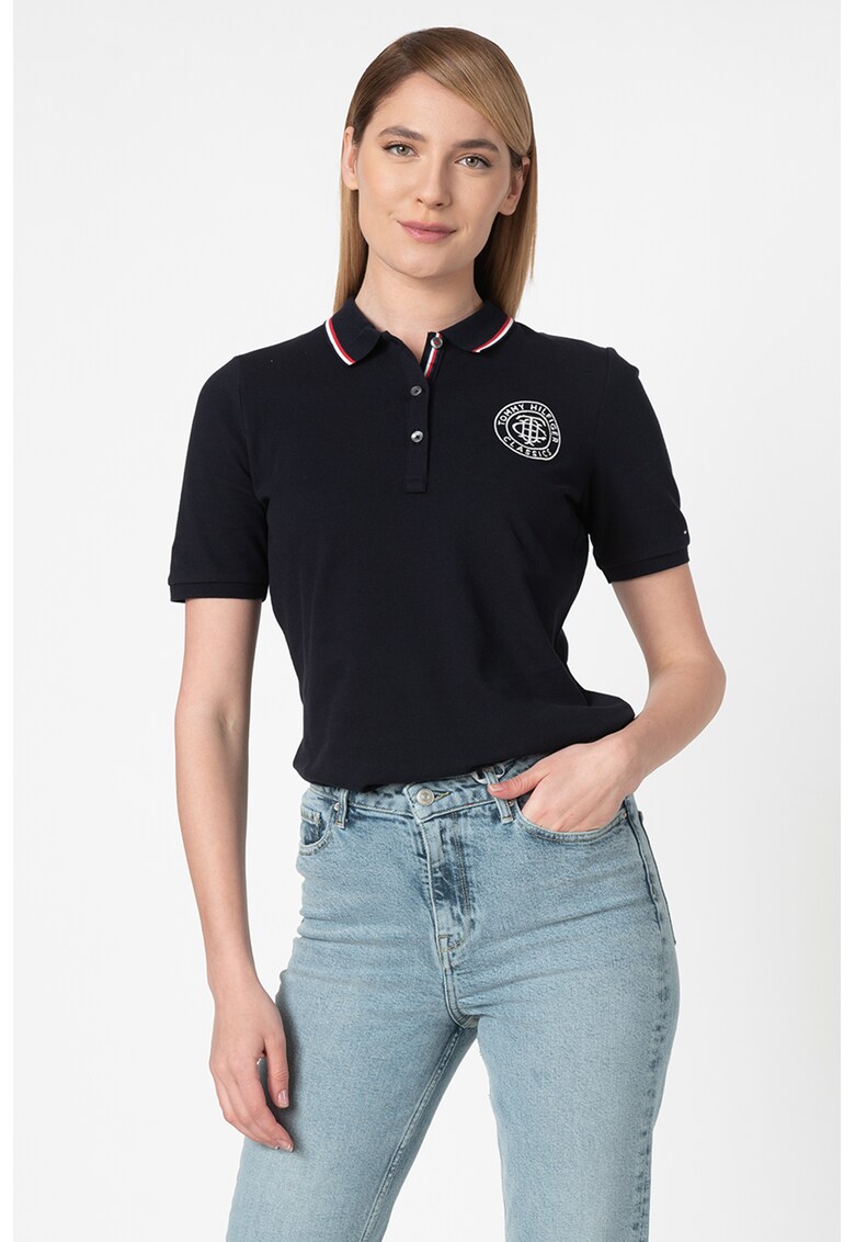 Tricou polo din material pique cu logo brodat