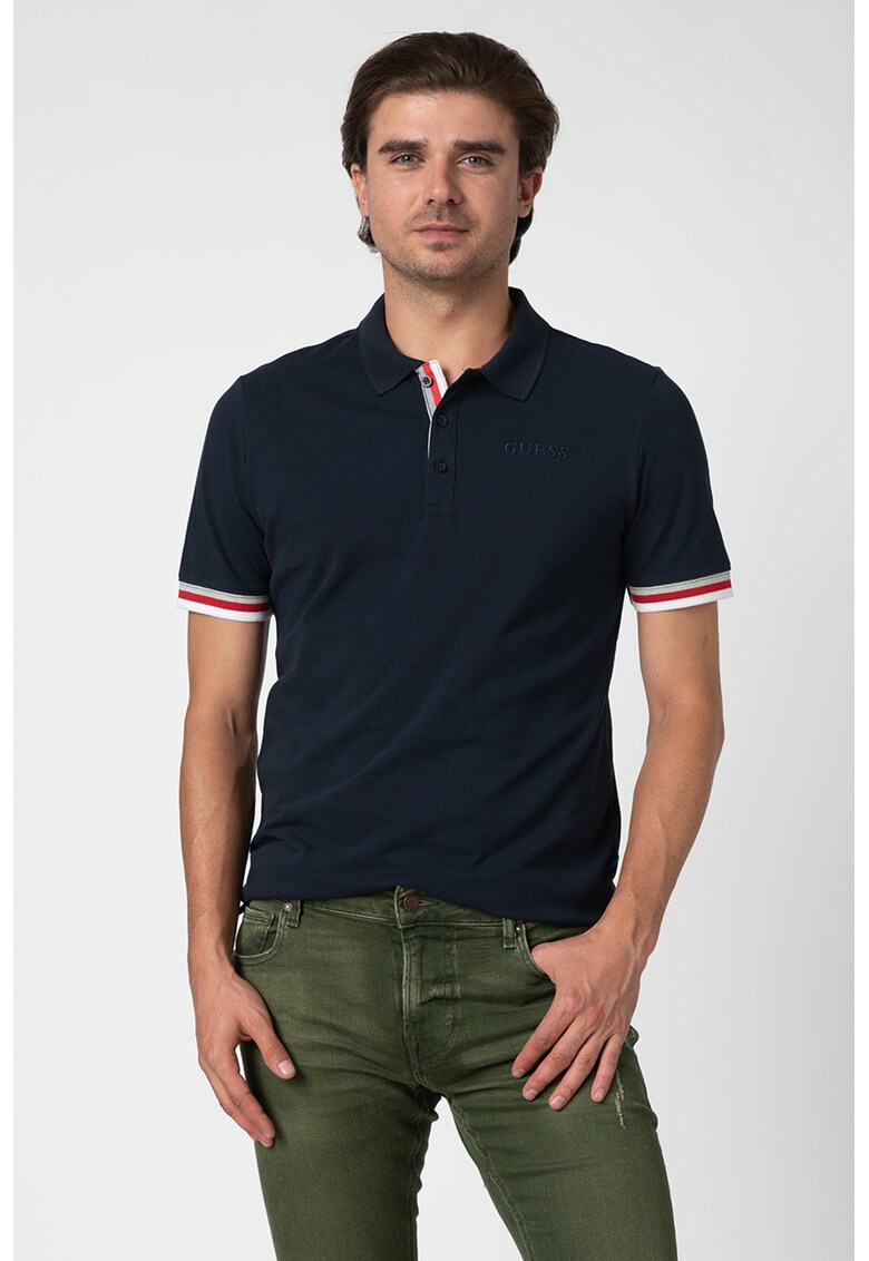 Tricou polo slim fit cu guler contrastant