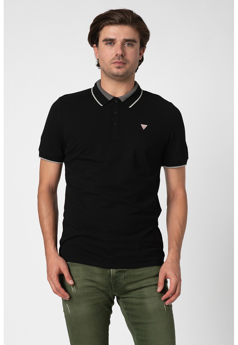 Tricou polo slim fit cu guler contrastant