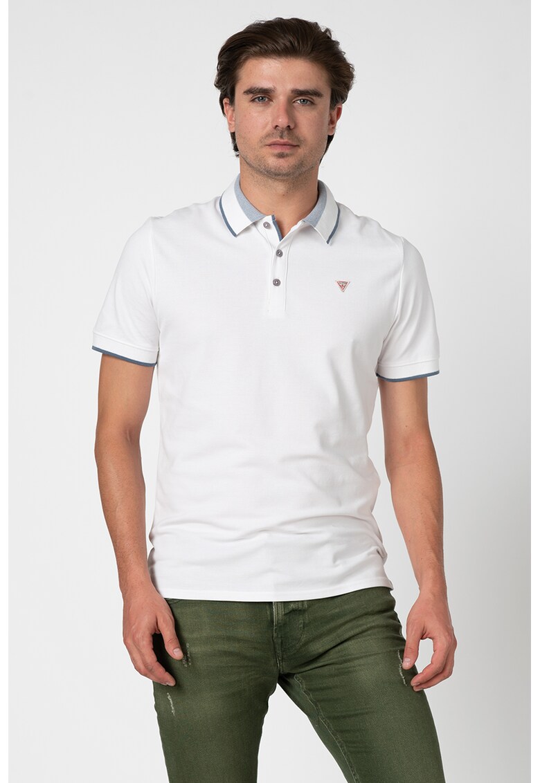 Tricou polo slim fit cu guler contrastant