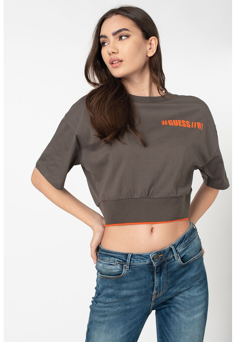 Tricou crop cu imprimeu logo