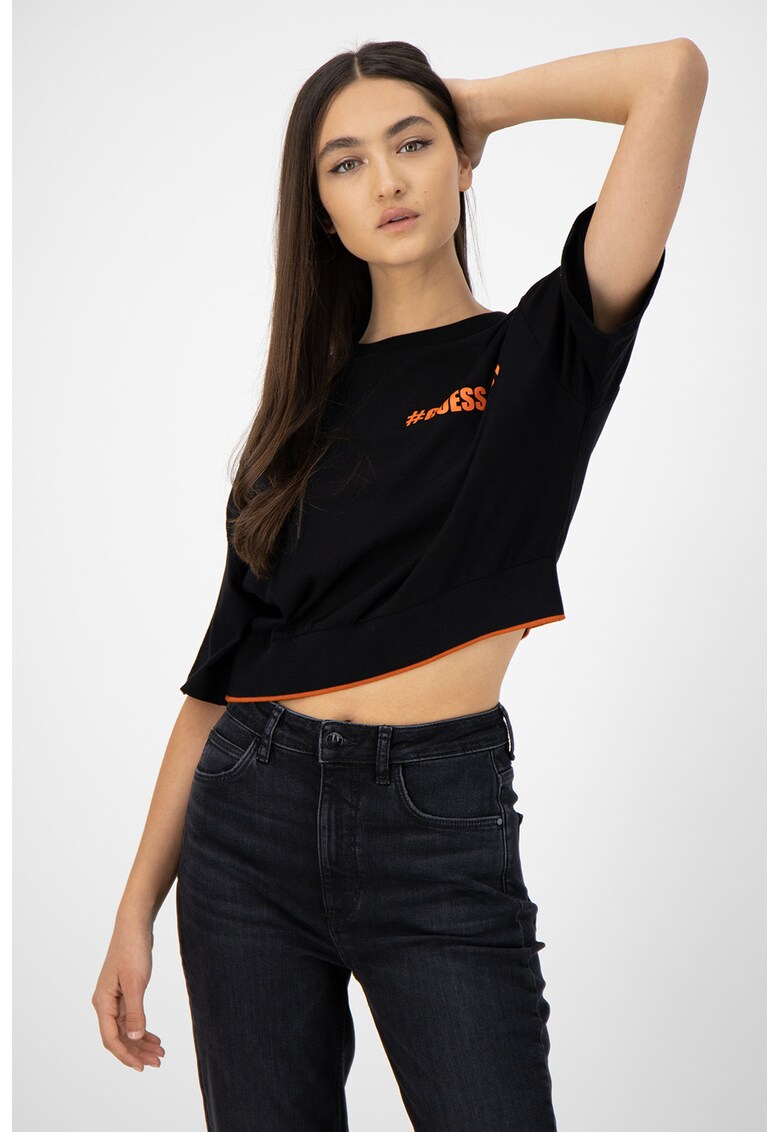 Tricou crop cu imprimeu logo