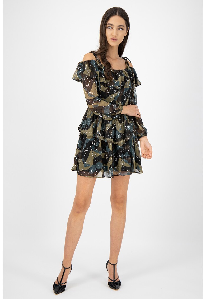 Rochie de sifon - stratificata - cu imprimeu camuflaj