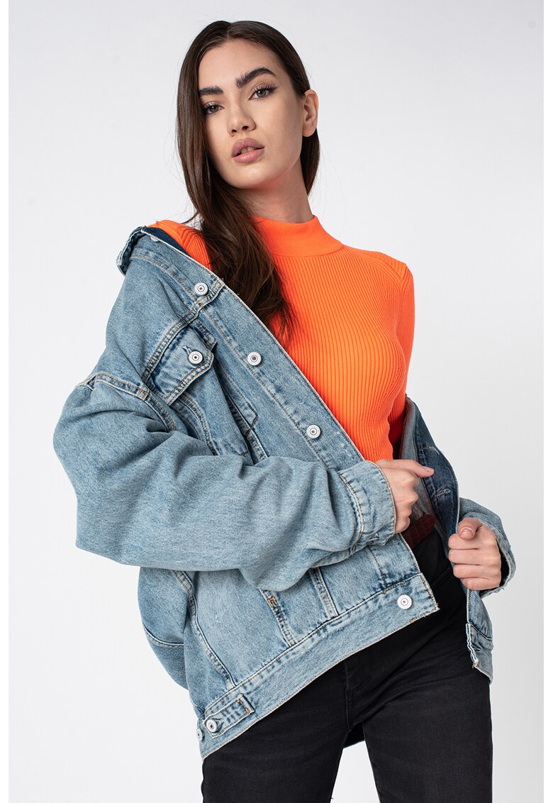 Jacheta din denim cu model decolorat Jacheta din denim cu model decolorat