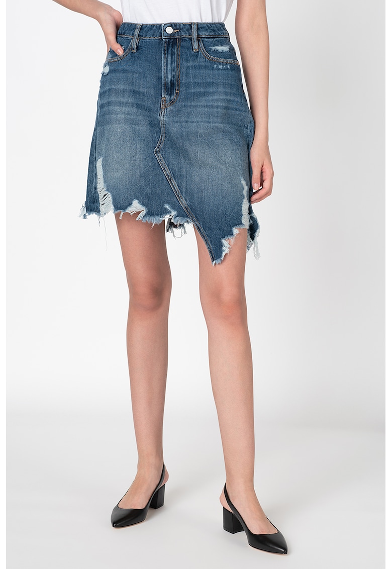 Fusta din denim cu aspect deteriorat