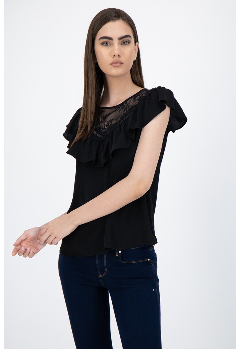 Bluza cu insertii de dantela cu volane Bluza cu insertii de dantela cu volane