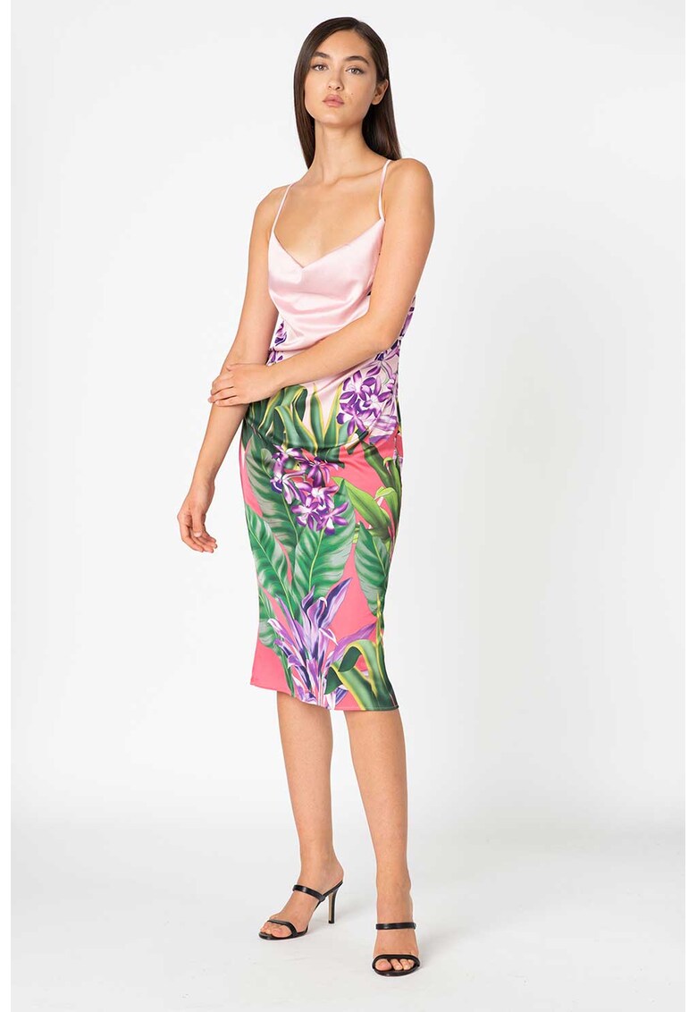 Rochie cu bretele multiple si imprimeu tropical
