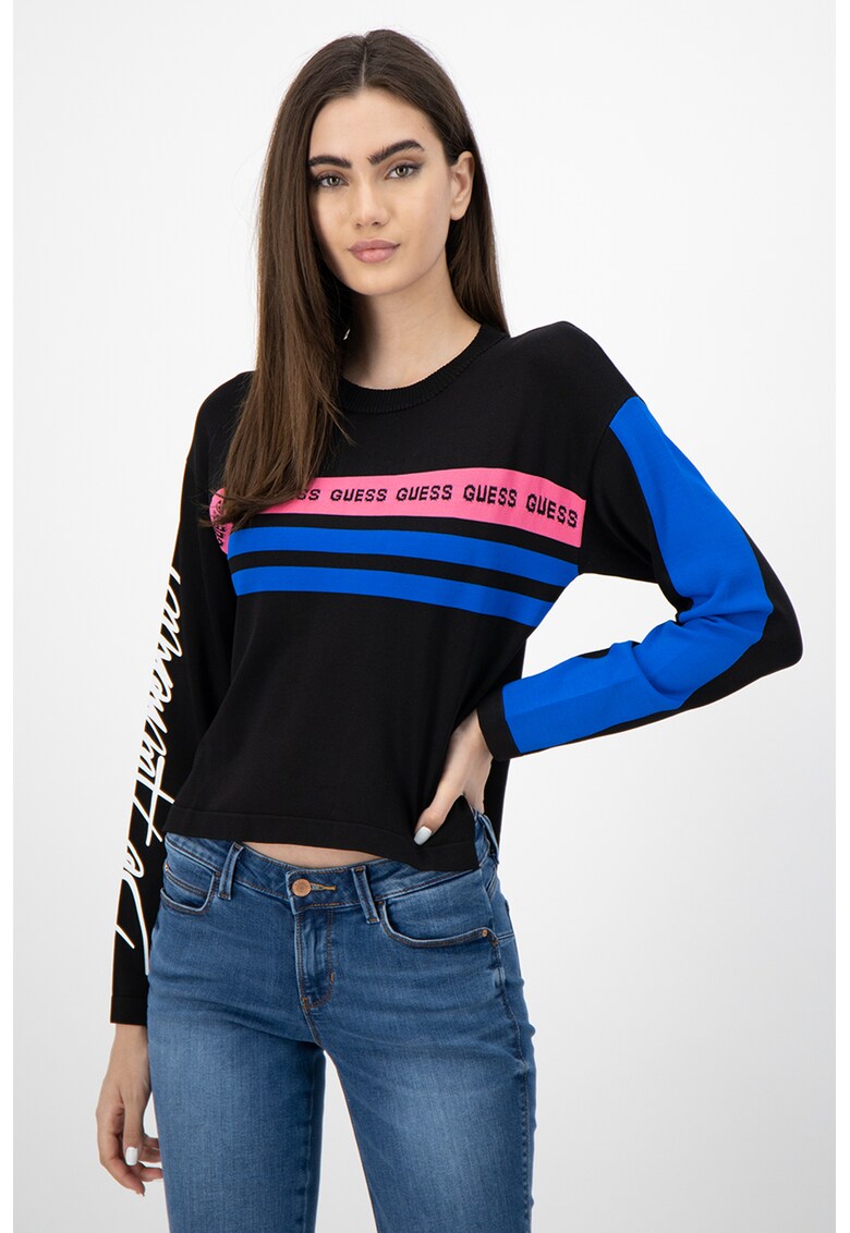 Pulover crop tricotat fin cu logo