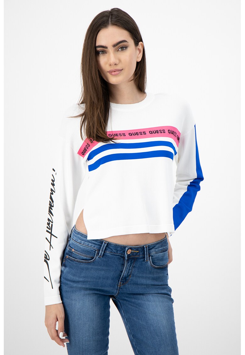Pulover crop tricotat fin cu logo