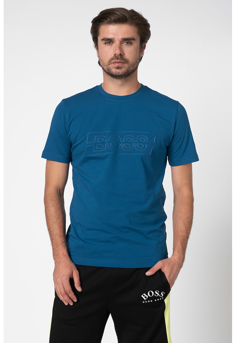 Tricou cu decolteu la baza gatului si logo cauciucat