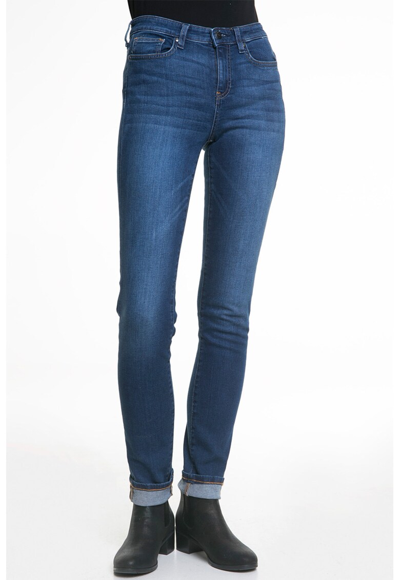 Blugi skinny cu aspect decolorat - Alb/Bleumarin