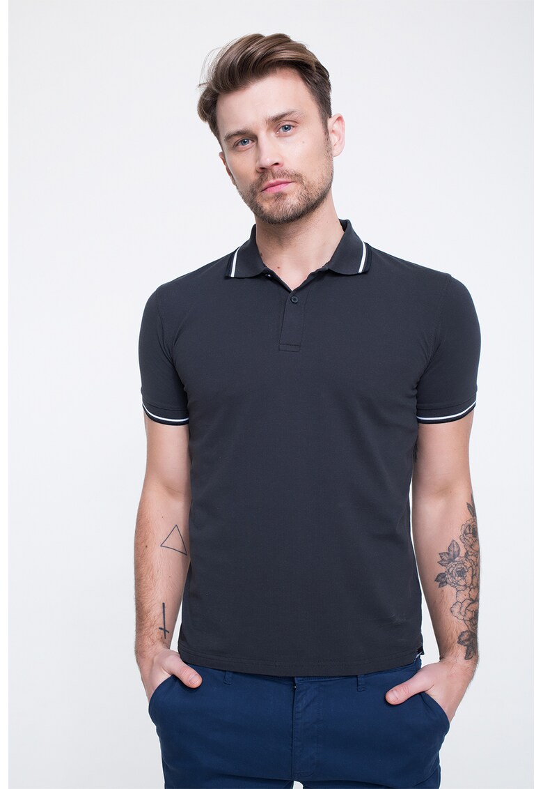 Tricou polo din material pique cu detalii contrastante Steren