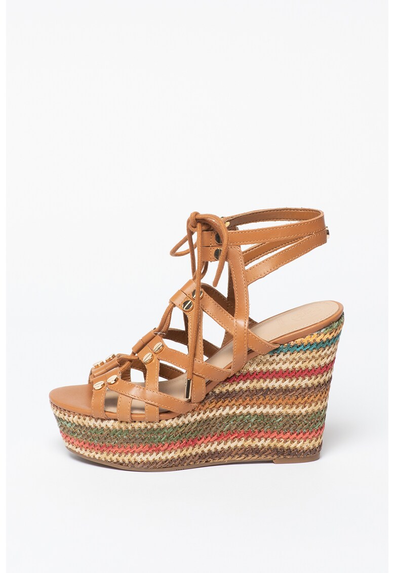 Sandale wedge din piele cu barete incrucisate