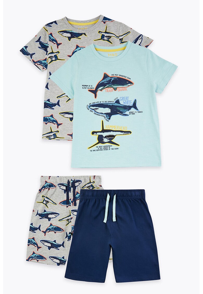 Set de pijama cu pantaloni scurti si imprimeu cu rechin - 2 perechi