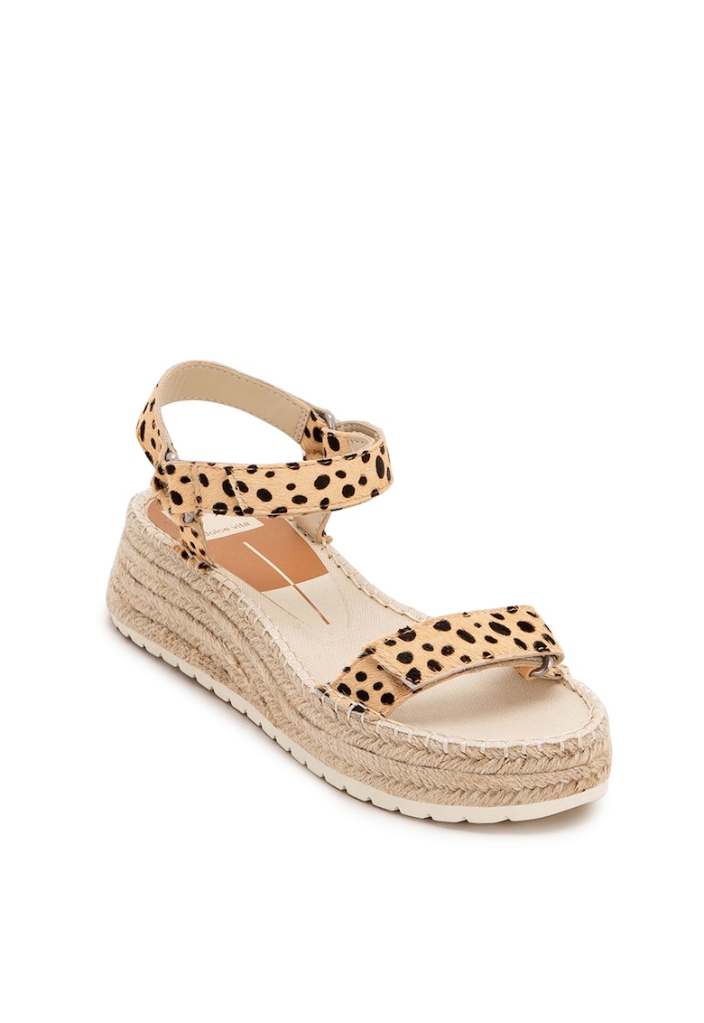 Sandale din piele cu par scurt cu talpa wedge Myra