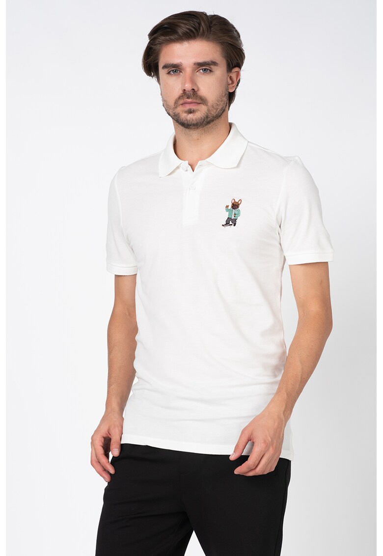 Tricou polo cu detaliu brodat pe piept Frenchie