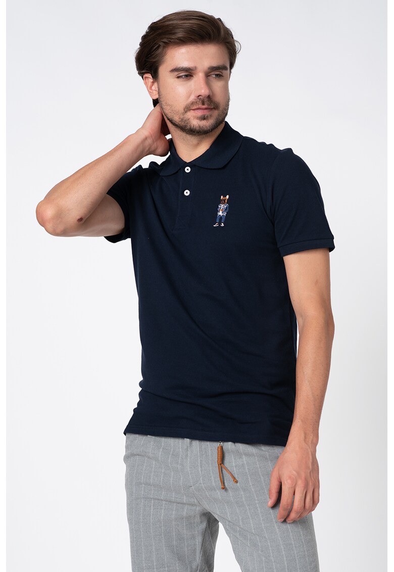 Tricou polo cu detaliu brodat pe piept Frenchie