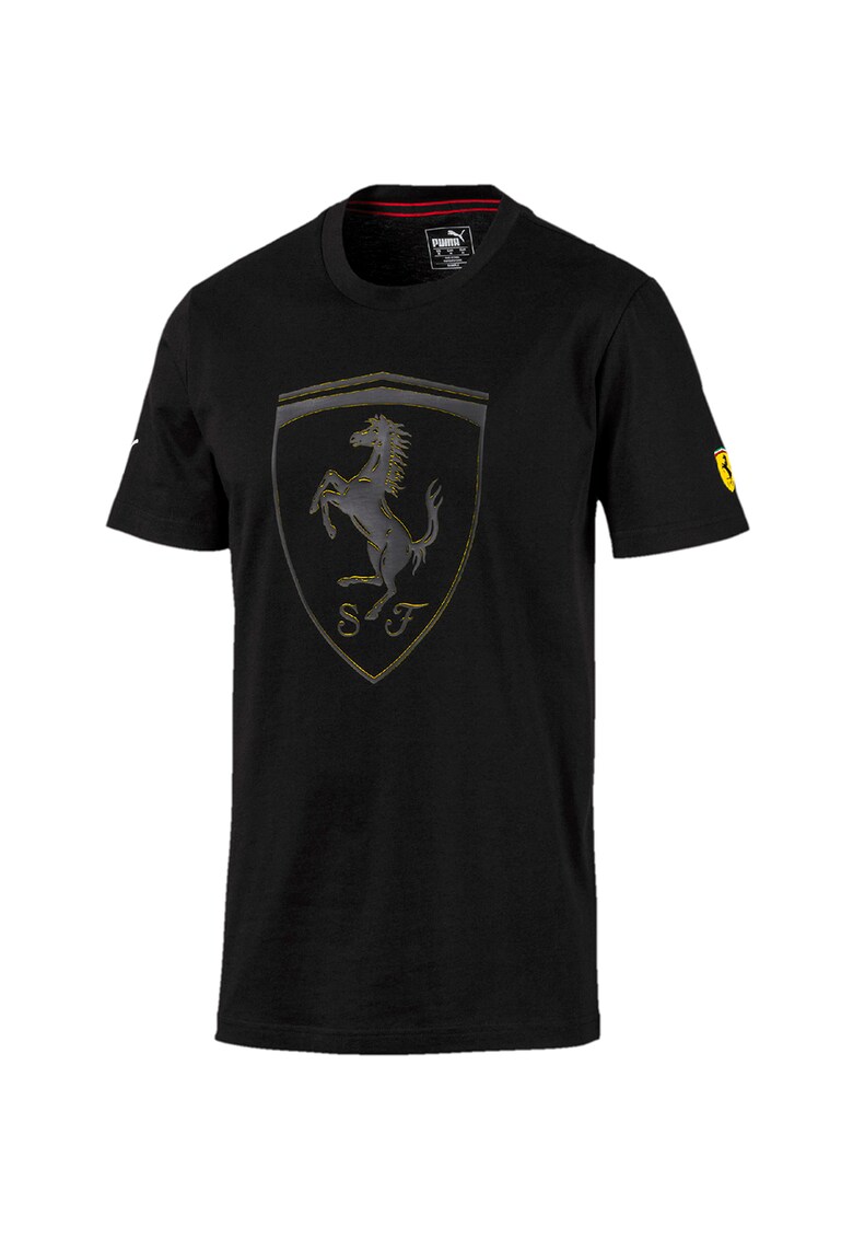 Tricou cu decolteu la baza gatului si logo cauciucat Ferrari Big Shield