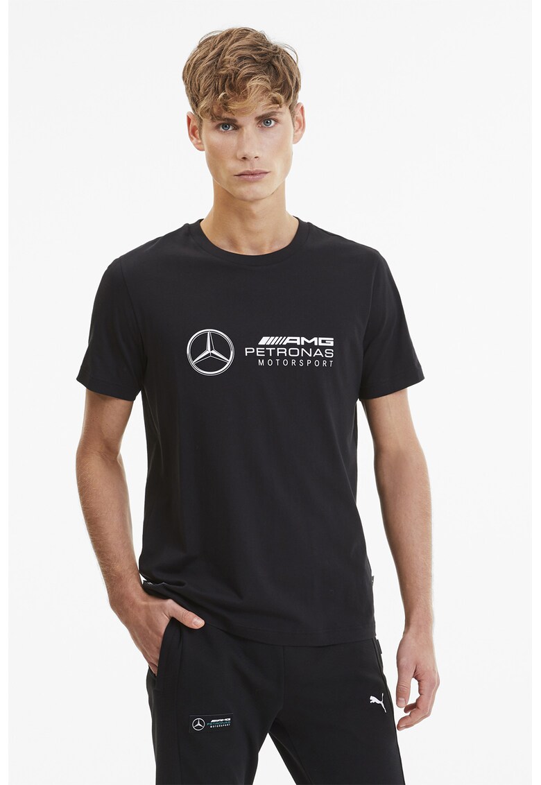 Tricou cu decolteu la baza gatului si imprimeu logo Mercedes