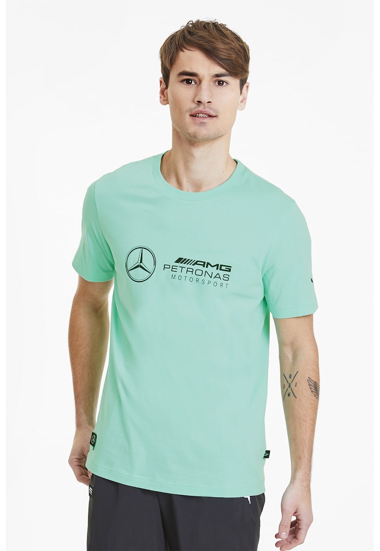 Tricou cu decolteu la baza gatului si imprimeu logo Mercedes