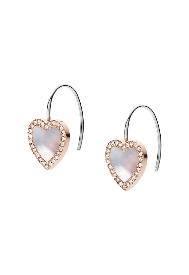 Cercei drop decorati cu Mother of Pearl si cristale - Argintiu/Auriu rose