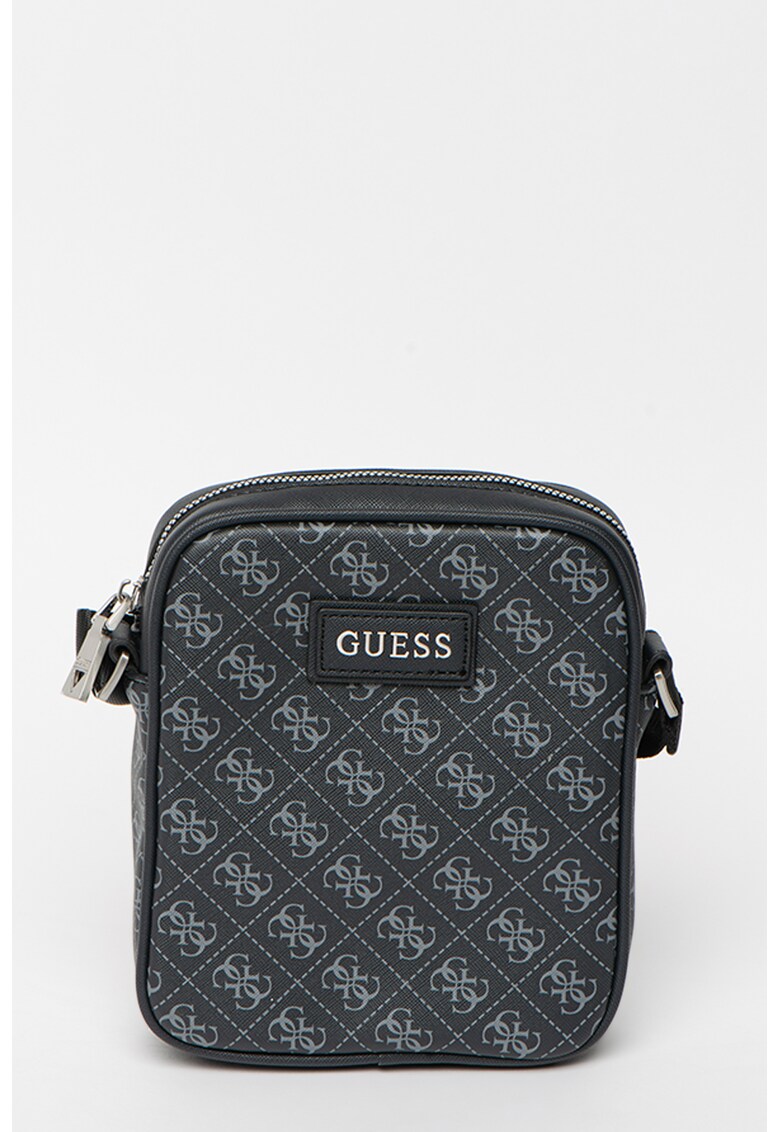 Geanta crossbody din piele ecologica - cu aspect monograma si logo Dan