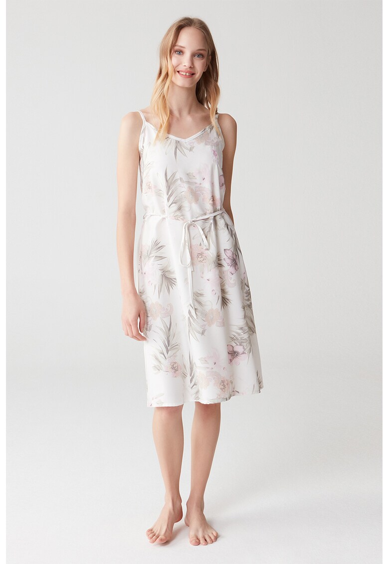 Camasa de noapte cu model floral si decolteu in V