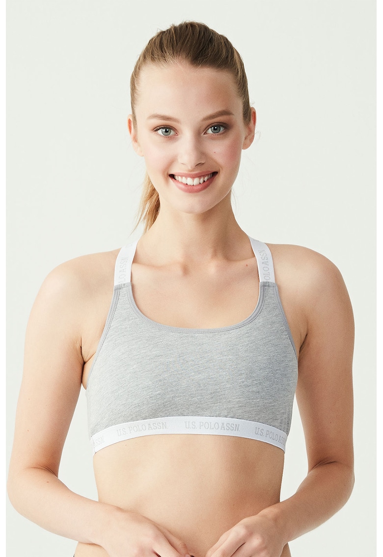 Bustiera cu bretele incrucisate - cu logo - Gri deschis