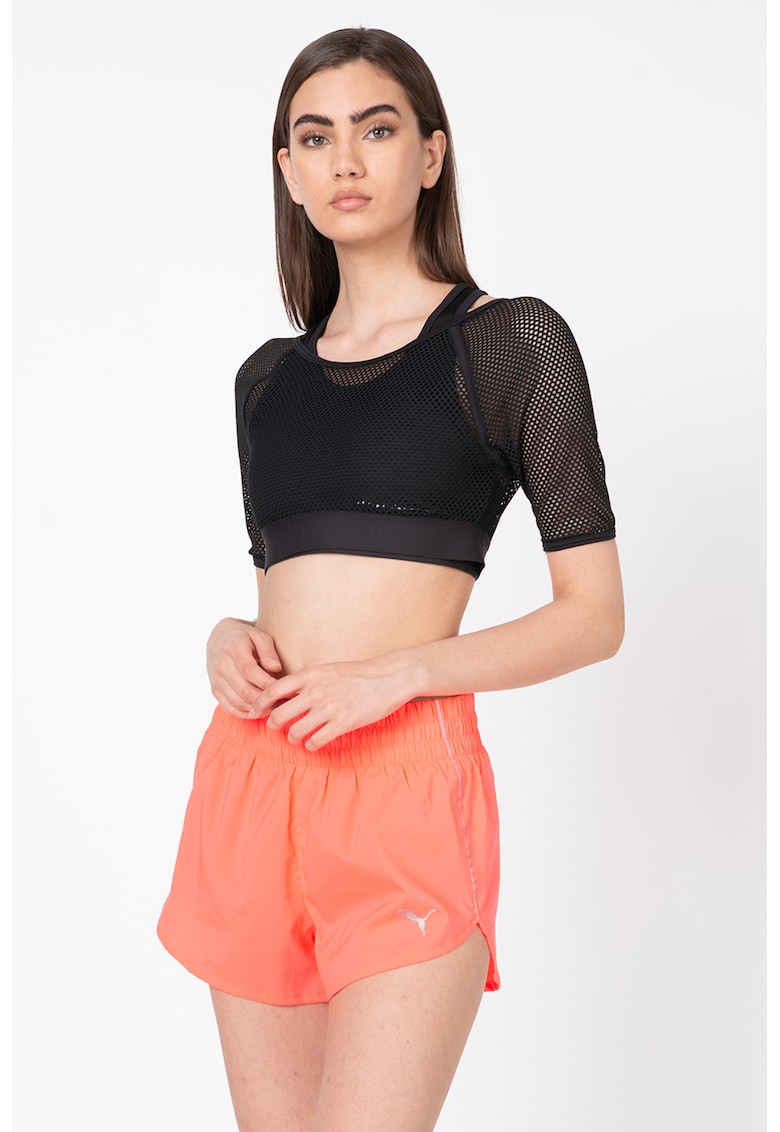 Tricou crop din plasa - cu design 2in1 - pentru fitness