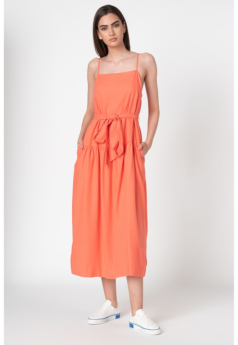 Rochie midi din amestec de in cu un cordon