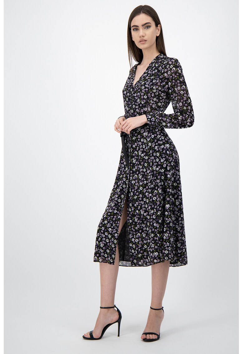 Rochie midi cu model floral si decolteu in V