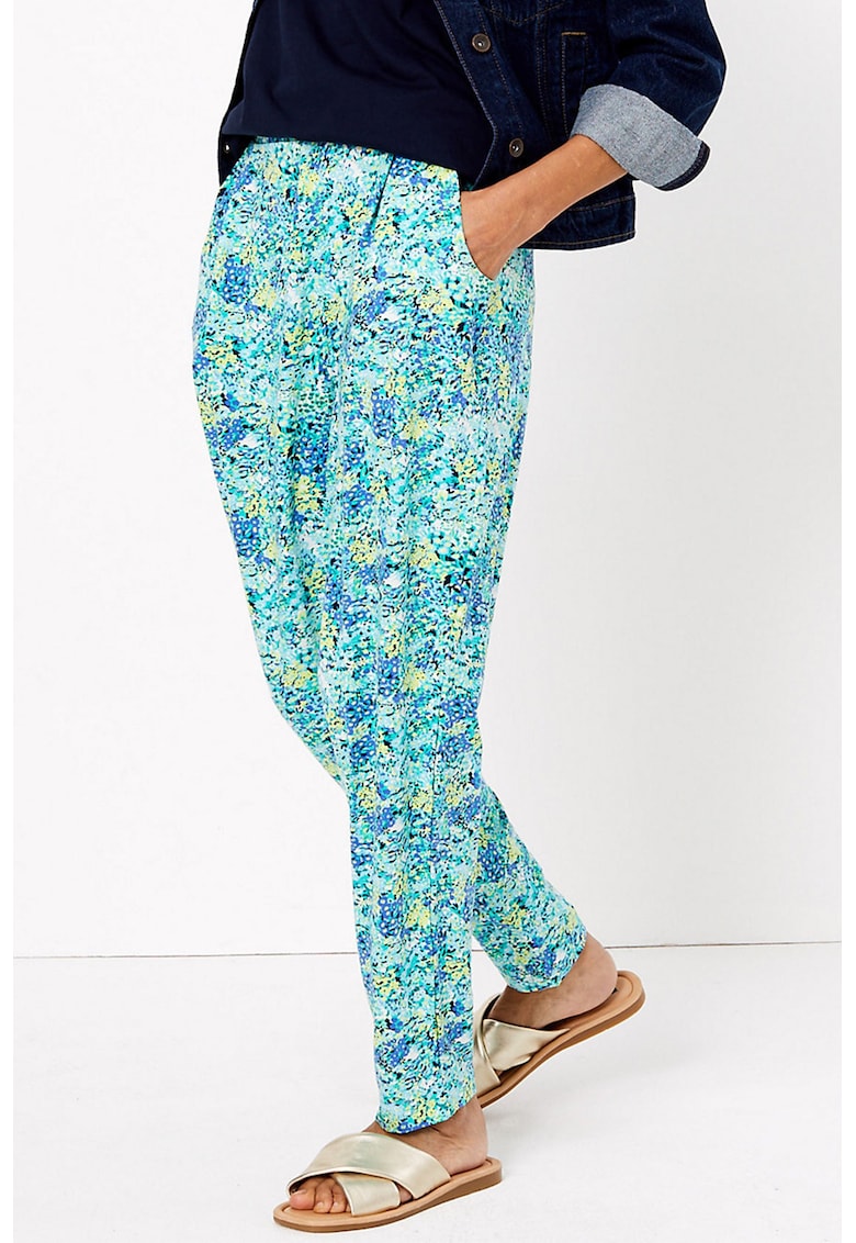 Pantaloni cu model floral si buzunare laterale