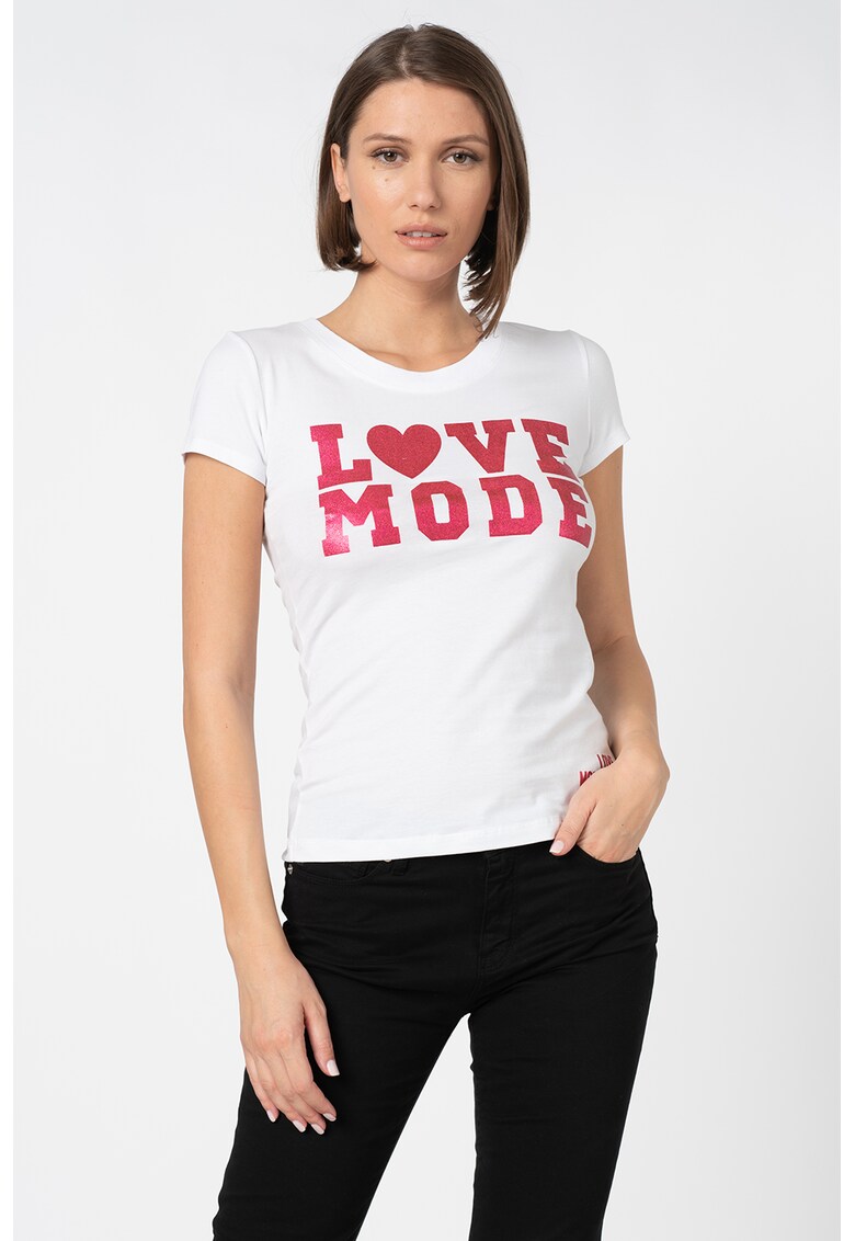 Tricou cu decolteu la baza gatului si imprimeu text
