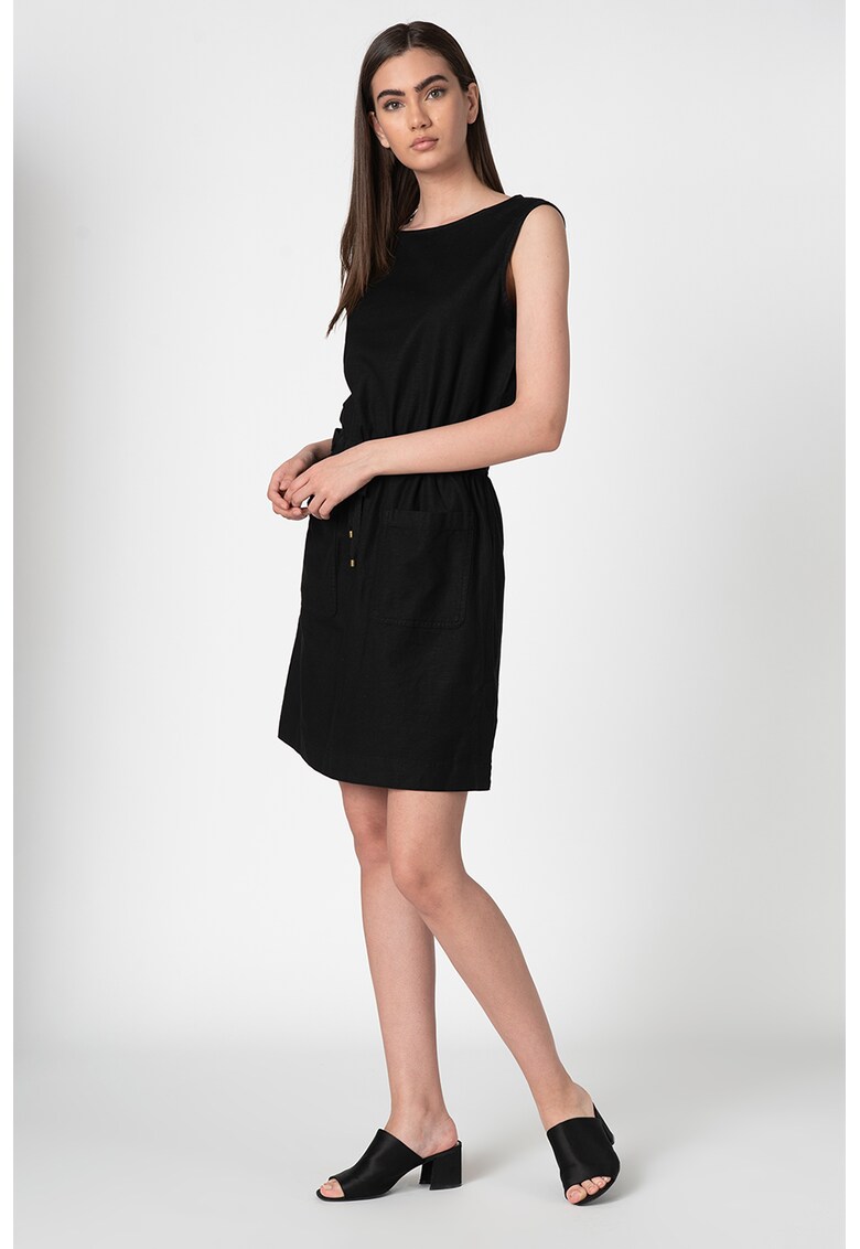 Rochie mini din amestec de in fara maneci - cu snur de ajustare in talie