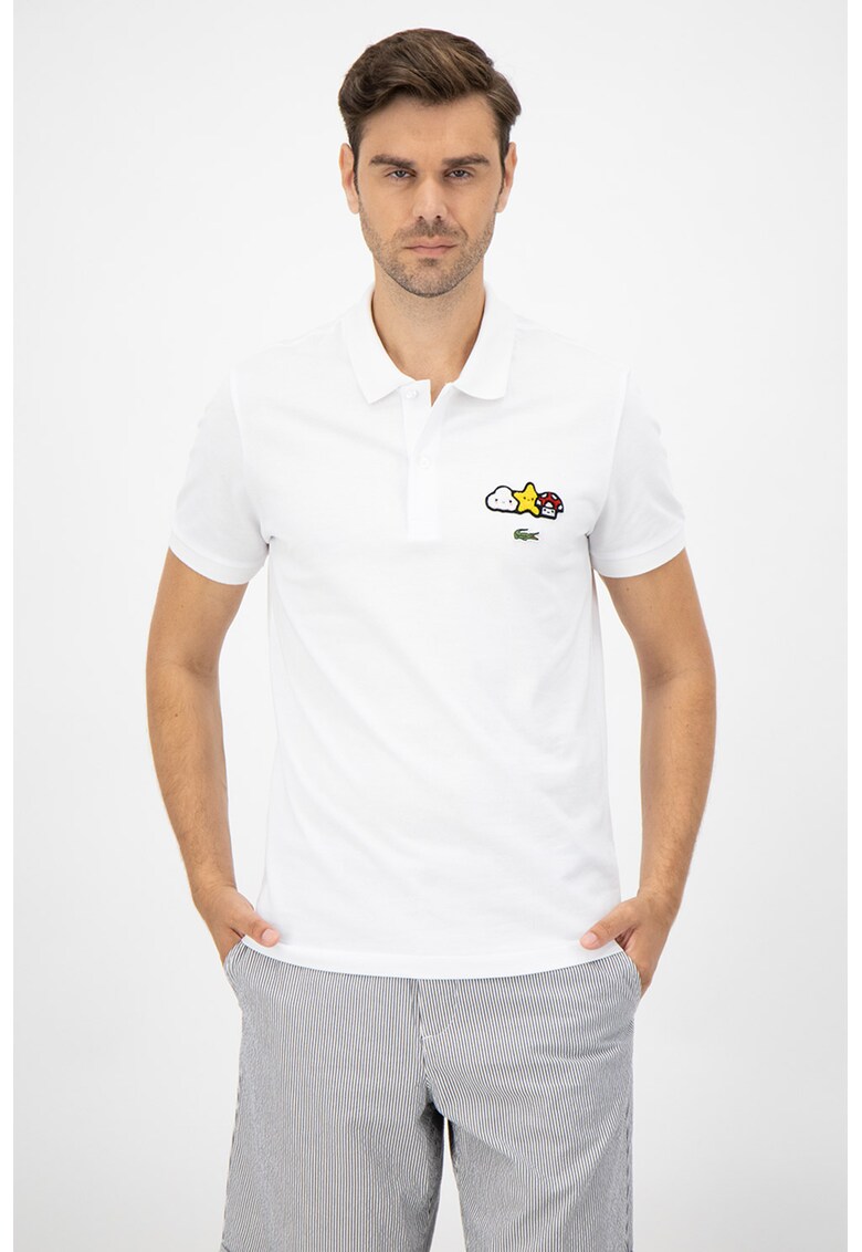 Tricou polo de bumbac cu aplicatie grafica pe piept