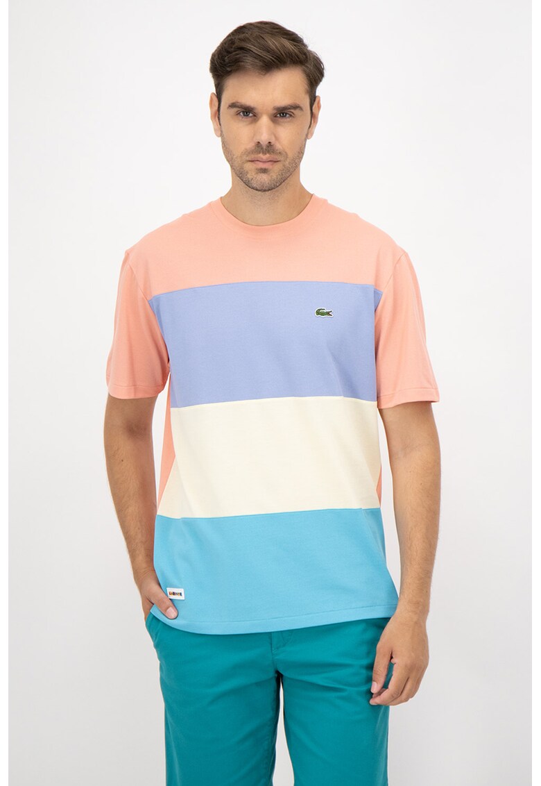 Tricou relaxed fit cu decolteu la baza gatului si design colorblock