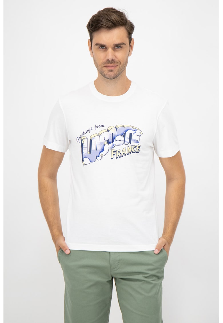 Tricou cu decolteu la baza gatului si imprimeu logo contrastant