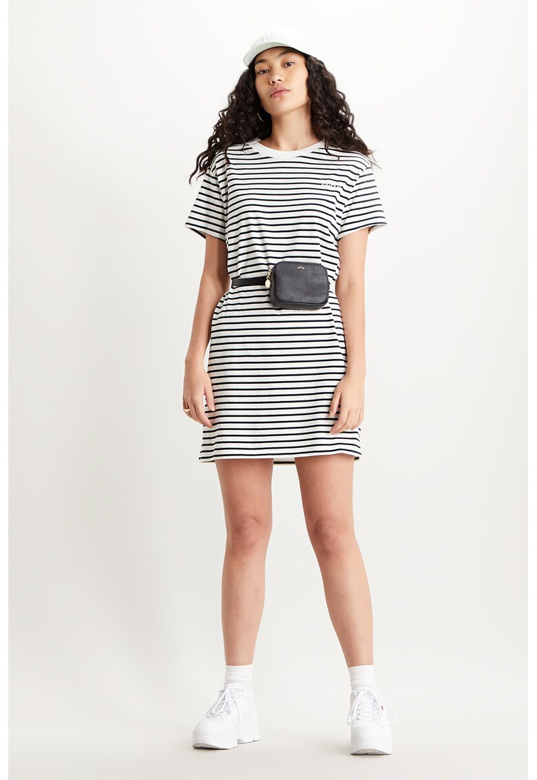 Rochie tip tricou cu dungi si decolteu la baza gatului