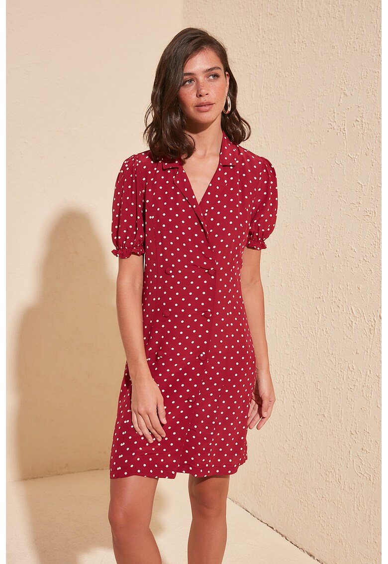 Rochie tip sacou cu croiala in A si model cu buline Rochie tip sacou cu croiala in A si model cu buline