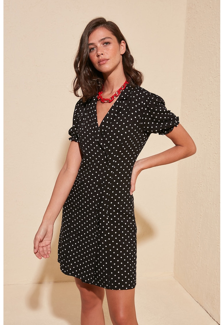 Rochie tip sacou cu croiala in A si model cu buline