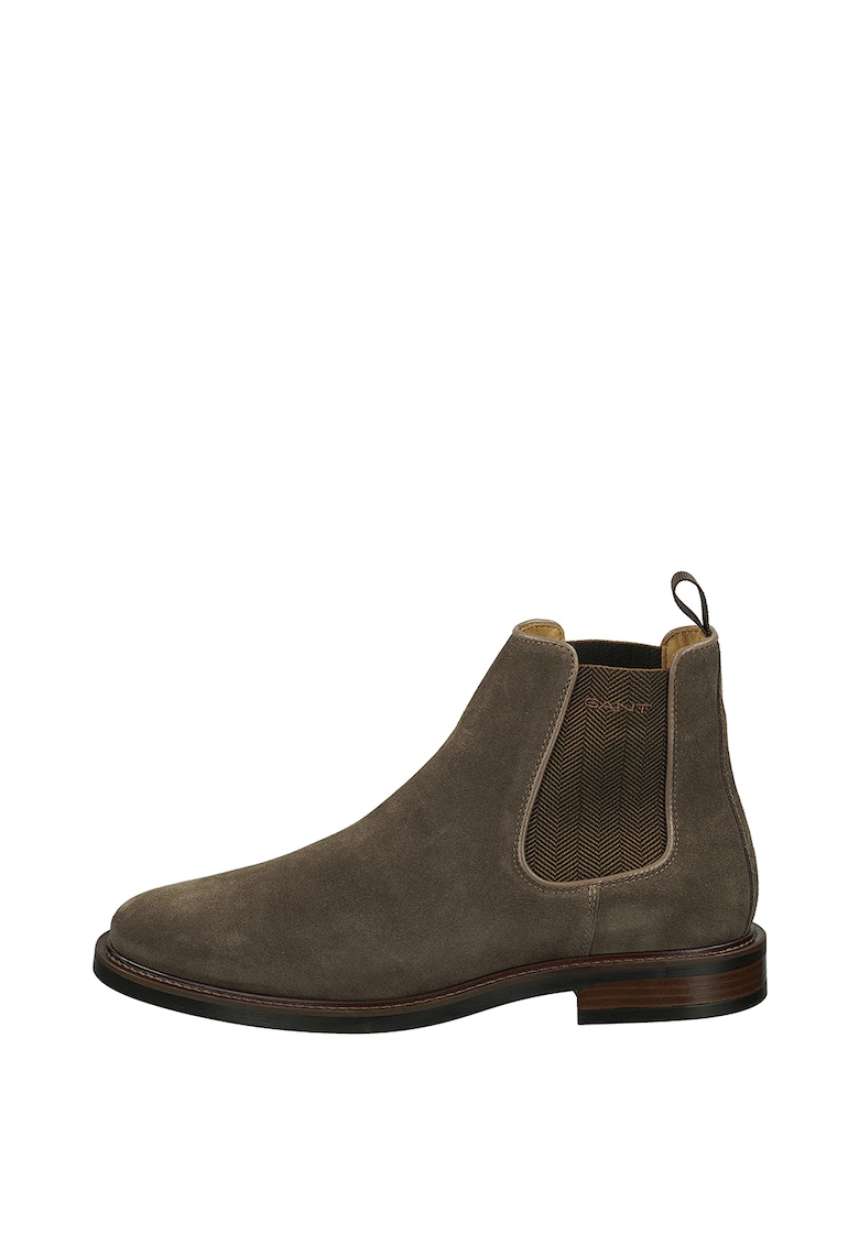 Ghete Chelsea din piele intoarsa cu detalii cu model herringbone
